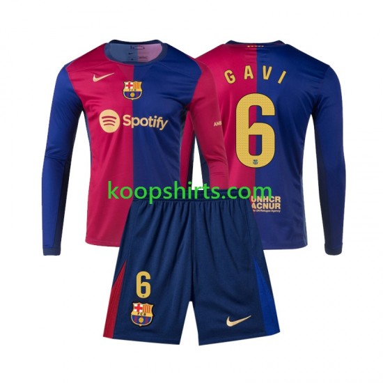 FC Barcelona Thuis Tenue Kinder Voetbalshirts Gavi 6 2024-2025 Lange Mouwen FC Barcelona Thuis Tenue Kinder Voetbalshirts Gavi 6 2024-2025 Lange Mouwen