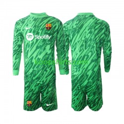 FC Barcelona Doelman Thuis Groente Tenue Kinder Voetbalshirts 2024-2025 Lange Mouwen
