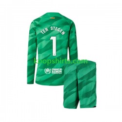 FC Barcelona Doelman Thuis Tenue Kinder Voetbalshirts Ter Stegen 1 2023-2024 Lange Mouwen