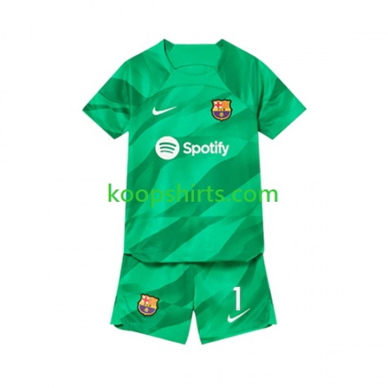 FC Barcelona Doelman Thuis Tenue Kinder Voetbalshirts Ter Stegen 1 2023-2024 Korte Mouwen