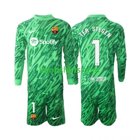 FC Barcelona Doelman Thuis Groente Tenue Kinder Voetbalshirts Ter Stegen 1 2024-2025 Lange Mouwen FC Barcelona Doelman Thuis Groente Tenue Kinder Voetbalshirts Ter Stegen 1 2024-2025 Lange Mouwen