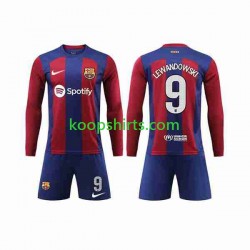 FC Barcelona Thuis Tenue Kinder Voetbalshirts LEWANDOWSKI 9 2023-2024 Lange Mouwen