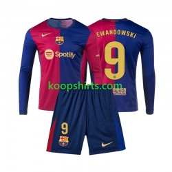FC Barcelona Thuis Tenue Kinder Voetbalshirts Lewandowski 9 2024-2025 Lange Mouwen