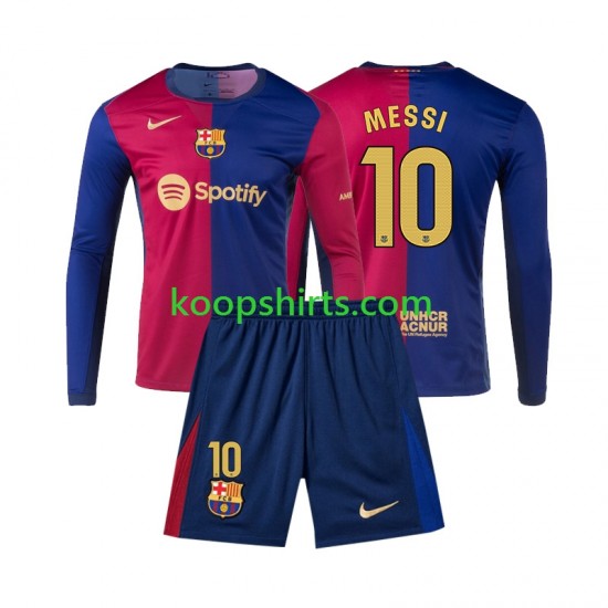 FC Barcelona Thuis Tenue Kinder Voetbalshirts Lionel Messi 10 2024-2025 Lange Mouwen FC Barcelona Thuis Tenue Kinder Voetbalshirts Lionel Messi 10 2024-2025 Lange Mouwen