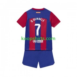 FC Barcelona Thuis Tenue Kinder Voetbalshirts Ousmane Dembele 7 2023-2024 Korte Mouwen