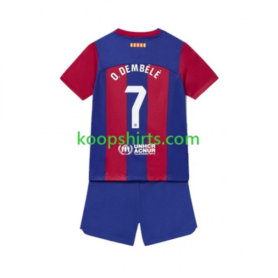 FC Barcelona Thuis Tenue Kinder Voetbalshirts Ousmane Dembele 7 2023-2024 Korte Mouwen