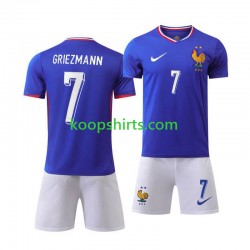 EK 2024 Frankrijk Thuis Blauw Tenue Kinder Voetbalshirts Antoine Griezmann 7 Korte Mouwen