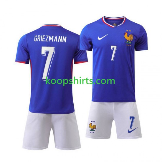 EK 2024 Frankrijk Thuis Blauw Tenue Kinder Voetbalshirts Antoine Griezmann 7 Korte Mouwen EK 2024 Frankrijk Thuis Blauw Tenue Kinder Voetbalshirts Antoine Griezmann 7 Korte Mouwen