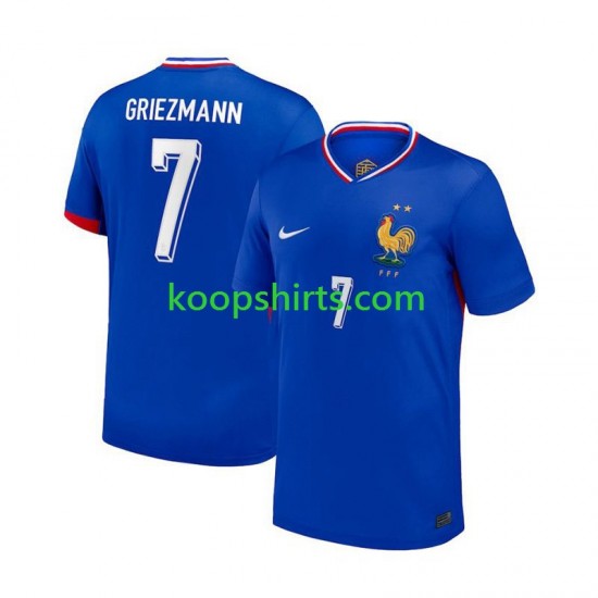 EK 2024 Frankrijk Thuis Blauw Tenue Heren Voetbalshirts Antoine Griezmann 7 Korte Mouwen EK 2024 Frankrijk Thuis Blauw Tenue Heren Voetbalshirts Antoine Griezmann 7 Korte Mouwen