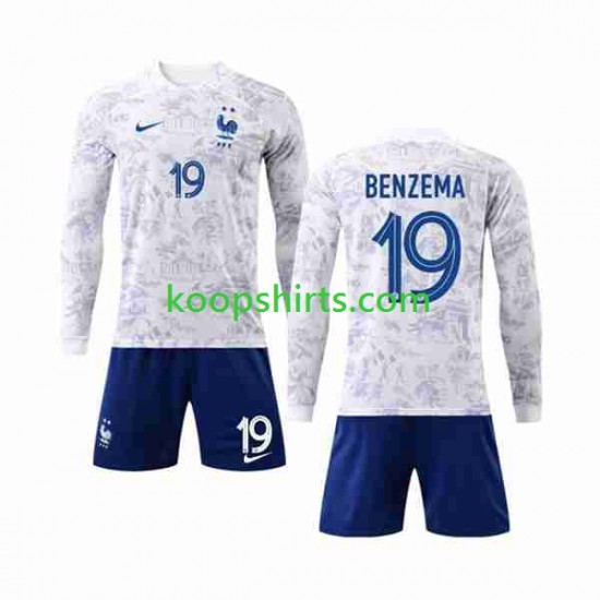 WK 2022 Frankrijk Uit Tenue Kinder Voetbalshirts Benzema 19 Lange Mouwen WK 2022 Frankrijk Uit Tenue Kinder Voetbalshirts Benzema 19 Lange Mouwen
