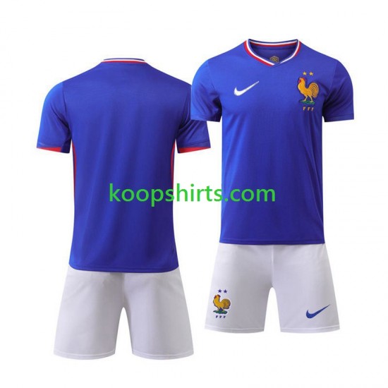 EK 2024 Frankrijk Thuis Tenue Kinder Voetbalshirts Korte Mouwen EK 2024 Frankrijk Thuis Tenue Kinder Voetbalshirts Korte Mouwen
