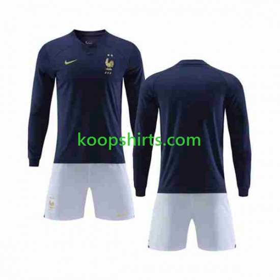 WK 2022 Frankrijk Thuis Tenue Kinder Voetbalshirts Lange Mouwen WK 2022 Frankrijk Thuis Tenue Kinder Voetbalshirts Lange Mouwen