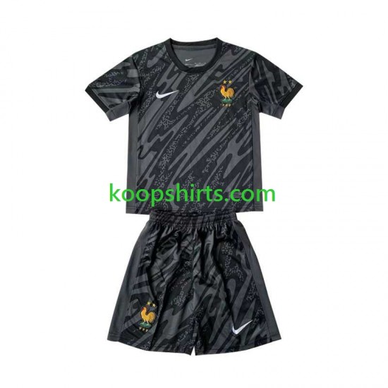 EK 2024 Frankrijk Doelman Uit Zwart Tenue Kinder Voetbalshirts Korte Mouwen EK 2024 Frankrijk Doelman Uit Zwart Tenue Kinder Voetbalshirts Korte Mouwen