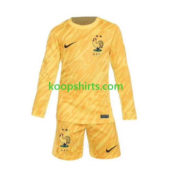 EK 2024 Frankrijk Doelman Thuis Geel Tenue Kinder Voetbalshirts Lange Mouwen EK 2024 Frankrijk Doelman Thuis Geel Tenue Kinder Voetbalshirts Lange Mouwen