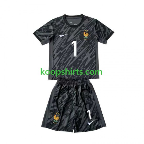 EK 2024 Frankrijk Doelman Uit Zwart Tenue Kinder Voetbalshirts Hugo Lloris 1 Korte Mouwen