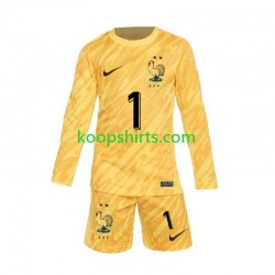 EK 2024 Frankrijk Doelman Thuis Geel Tenue Kinder Voetbalshirts Hugo Lloris 1 Lange Mouwen
