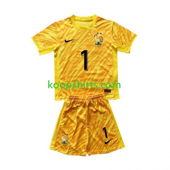 EK 2024 Frankrijk Doelman Thuis Geel Tenue Kinder Voetbalshirts Hugo Lloris 1 Korte Mouwen