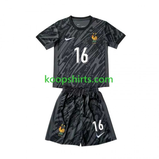EK 2024 Frankrijk Doelman Uit Zwart Tenue Kinder Voetbalshirts Mike Maignan 16 Korte Mouwen