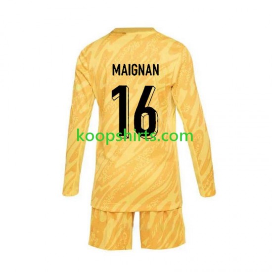 EK 2024 Frankrijk Doelman Thuis Geel Tenue Kinder Voetbalshirts Mike Maignan 16 Lange Mouwen EK 2024 Frankrijk Doelman Thuis Geel Tenue Kinder Voetbalshirts Mike Maignan 16 Lange Mouwen
