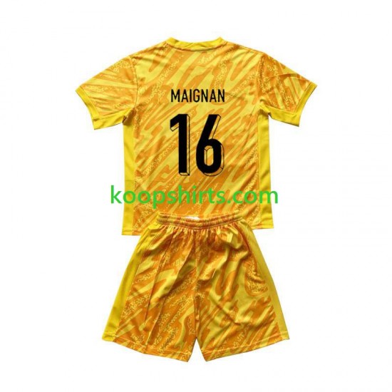 EK 2024 Frankrijk Doelman Thuis Geel Tenue Kinder Voetbalshirts Mike Maignan 16 Korte Mouwen EK 2024 Frankrijk Doelman Thuis Geel Tenue Kinder Voetbalshirts Mike Maignan 16 Korte Mouwen