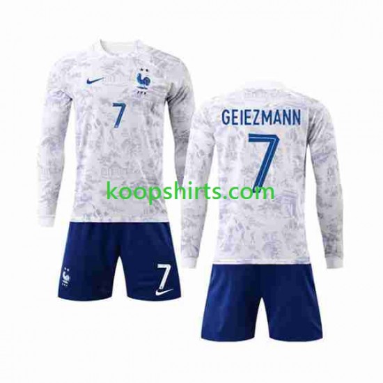 WK 2022 Frankrijk Uit Tenue Kinder Voetbalshirts Griezmann 7 Lange Mouwen WK 2022 Frankrijk Uit Tenue Kinder Voetbalshirts Griezmann 7 Lange Mouwen