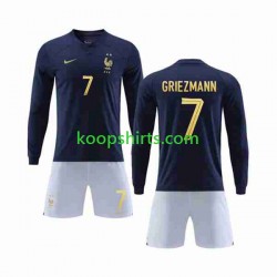 WK 2022 Frankrijk Thuis Tenue Kinder Voetbalshirts Griezmann 7 Lange Mouwen