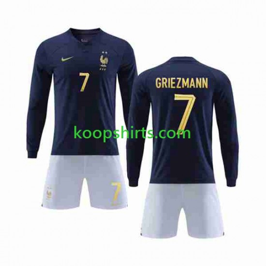 WK 2022 Frankrijk Thuis Tenue Kinder Voetbalshirts Griezmann 7 Lange Mouwen WK 2022 Frankrijk Thuis Tenue Kinder Voetbalshirts Griezmann 7 Lange Mouwen