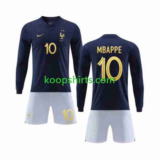 WK 2022 Frankrijk Thuis Tenue Kinder Voetbalshirts Mbappe 10 Lange Mouwen WK 2022 Frankrijk Thuis Tenue Kinder Voetbalshirts Mbappe 10 Lange Mouwen