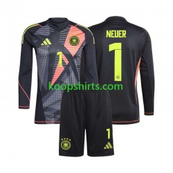 EK 2024 Duitsland Doelman Thuis Zwart Tenue Kinder Voetbalshirts Manuel Neuer 1 Lange Mouwen