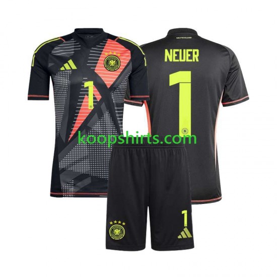 EK 2024 Duitsland Doelman Thuis Zwart Tenue Kinder Voetbalshirts Manuel Neuer 1 Korte Mouwen EK 2024 Duitsland Doelman Thuis Zwart Tenue Kinder Voetbalshirts Manuel Neuer 1 Korte Mouwen