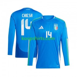 EK 2024 Italië Thuis Blauw Tenue Heren Voetbalshirts Chiesa 14 Lange Mouwen