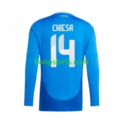 EK 2024 Italië Thuis Blauw Tenue Heren Voetbalshirts Chiesa 14 Lange Mouwen