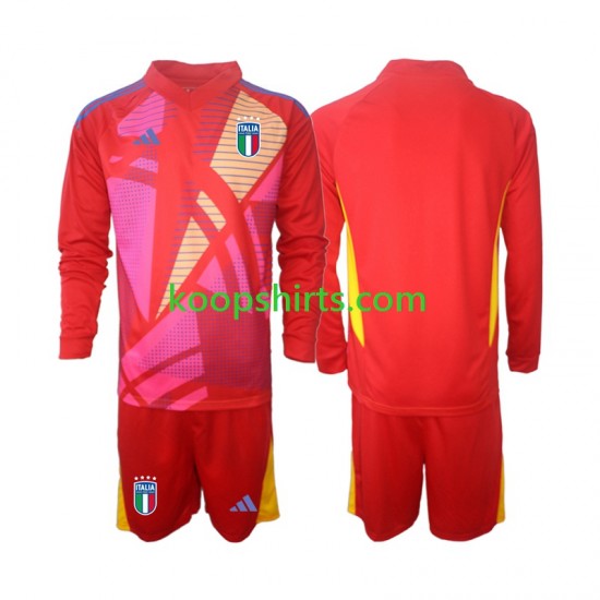 EK 2024 Italië Doelman Derde Rood Tenue Kinder Voetbalshirts Lange Mouwen EK 2024 Italië Doelman Derde Rood Tenue Kinder Voetbalshirts Lange Mouwen