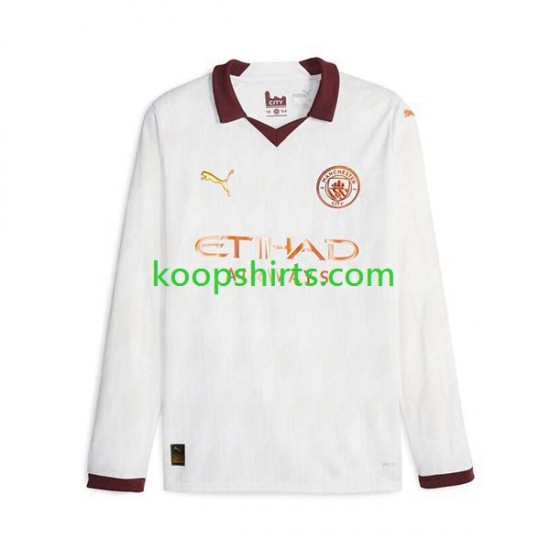 Manchester City Uit Tenue Heren Voetbalshirts 2023-2024 Lange Mouwen Manchester City Uit Tenue Heren Voetbalshirts 2023-2024 Lange Mouwen