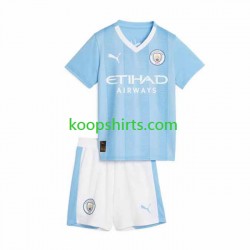 Manchester City Thuis Tenue Kinder Voetbalshirts 2023-2024 Korte Mouwen