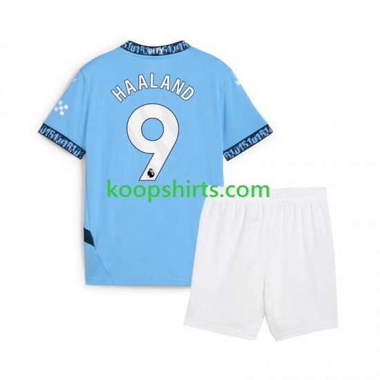 Manchester City Thuis Blauw Tenue Kinder Voetbalshirts Erling Haaland 9 2024-2025 Korte Mouwen Manchester City Thuis Blauw Tenue Kinder Voetbalshirts Erling Haaland 9 2024-2025 Korte Mouwen