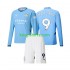 Manchester City Thuis Tenue Kinder Voetbalshirts Erling Haaland 9 2024-2025 Lange Mouwen