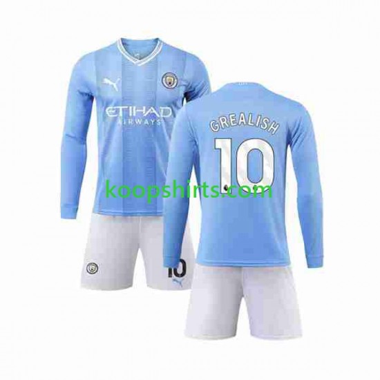 Manchester City Thuis Tenue Kinder Voetbalshirts Grealish 10 2023-2024 Lange Mouwen Manchester City Thuis Tenue Kinder Voetbalshirts Grealish 10 2023-2024 Lange Mouwen