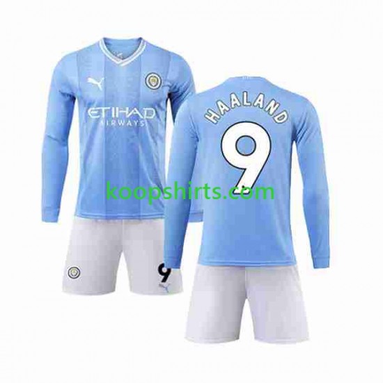 Manchester City Thuis Tenue Kinder Voetbalshirts Haaland 9 2023-2024 Lange Mouwen Manchester City Thuis Tenue Kinder Voetbalshirts Haaland 9 2023-2024 Lange Mouwen
