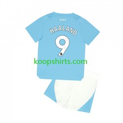 Manchester City Thuis Tenue Kinder Voetbalshirts Haaland 9 2023-2024 Korte Mouwen