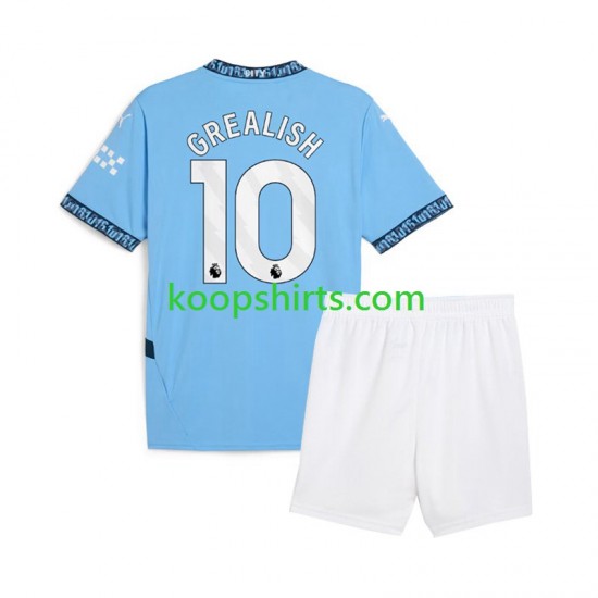 Manchester City Thuis Blauw Tenue Kinder Voetbalshirts Jack Grealish 10 2024-2025 Korte Mouwen Manchester City Thuis Blauw Tenue Kinder Voetbalshirts Jack Grealish 10 2024-2025 Korte Mouwen