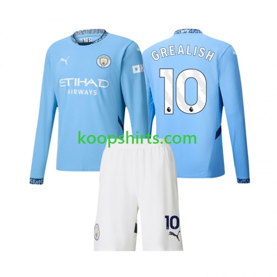Manchester City Thuis Tenue Kinder Voetbalshirts Jack Grealish 10 2024-2025 Lange Mouwen Manchester City Thuis Tenue Kinder Voetbalshirts Jack Grealish 10 2024-2025 Lange Mouwen