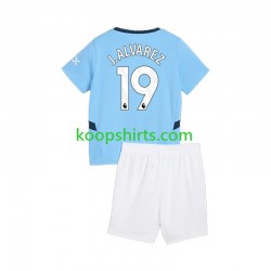 Manchester City Thuis Tenue Kinder Voetbalshirts Julian Alvarez 19 2024-2025 Korte Mouwen