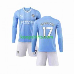 Manchester City Thuis Tenue Kinder Voetbalshirts Kevin De Bruyne 17 2023-2024 Lange Mouwen