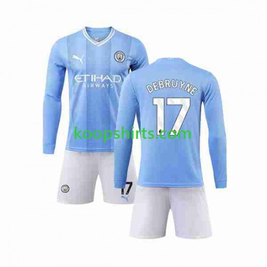 Manchester City Thuis Tenue Kinder Voetbalshirts Kevin De Bruyne 17 2023-2024 Lange Mouwen Manchester City Thuis Tenue Kinder Voetbalshirts Kevin De Bruyne 17 2023-2024 Lange Mouwen