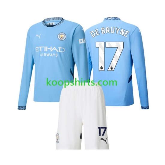 Manchester City Thuis Tenue Kinder Voetbalshirts Kevin De Bruyne 17 2024-2025 Lange Mouwen Manchester City Thuis Tenue Kinder Voetbalshirts Kevin De Bruyne 17 2024-2025 Lange Mouwen