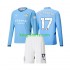 Manchester City Thuis Tenue Kinder Voetbalshirts Kevin De Bruyne 17 2024-2025 Lange Mouwen