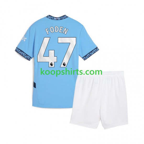 Manchester City Thuis Blauw Tenue Kinder Voetbalshirts Phil Foden 47 2024-2025 Korte Mouwen Manchester City Thuis Blauw Tenue Kinder Voetbalshirts Phil Foden 47 2024-2025 Korte Mouwen