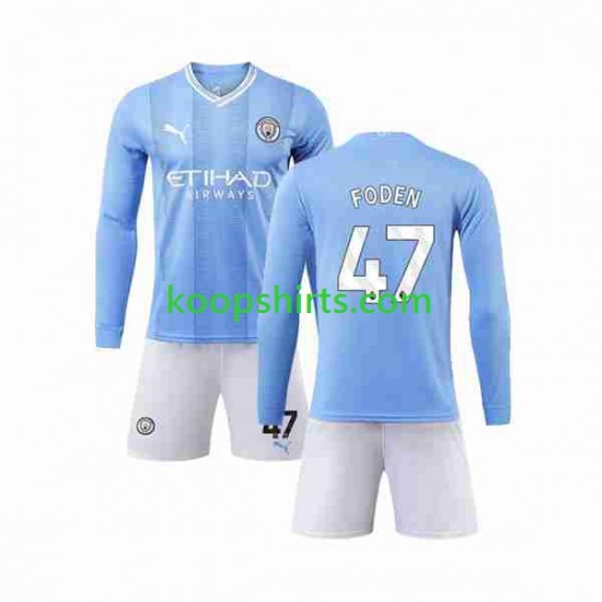 Manchester City Thuis Tenue Kinder Voetbalshirts Phil Foden 47 2023-2024 Lange Mouwen Manchester City Thuis Tenue Kinder Voetbalshirts Phil Foden 47 2023-2024 Lange Mouwen