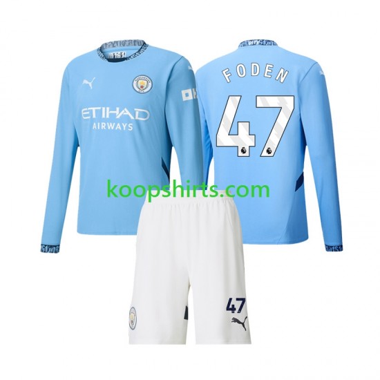 Manchester City Thuis Tenue Kinder Voetbalshirts Phil Foden 47 2024-2025 Lange Mouwen Manchester City Thuis Tenue Kinder Voetbalshirts Phil Foden 47 2024-2025 Lange Mouwen